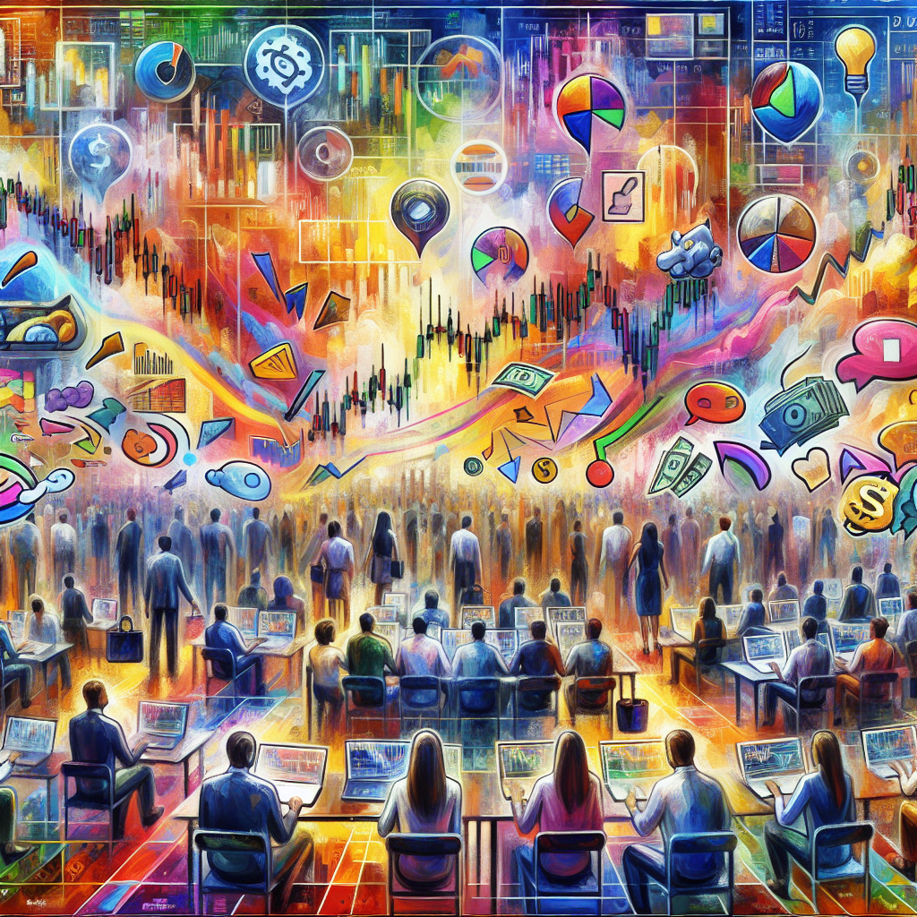 An energetic and vibrant illustration depicting a busy trading floor with beginner scalpers engaged in fast-paced market actions, overlaid with graphics highlighting common mistakes and success strategies.