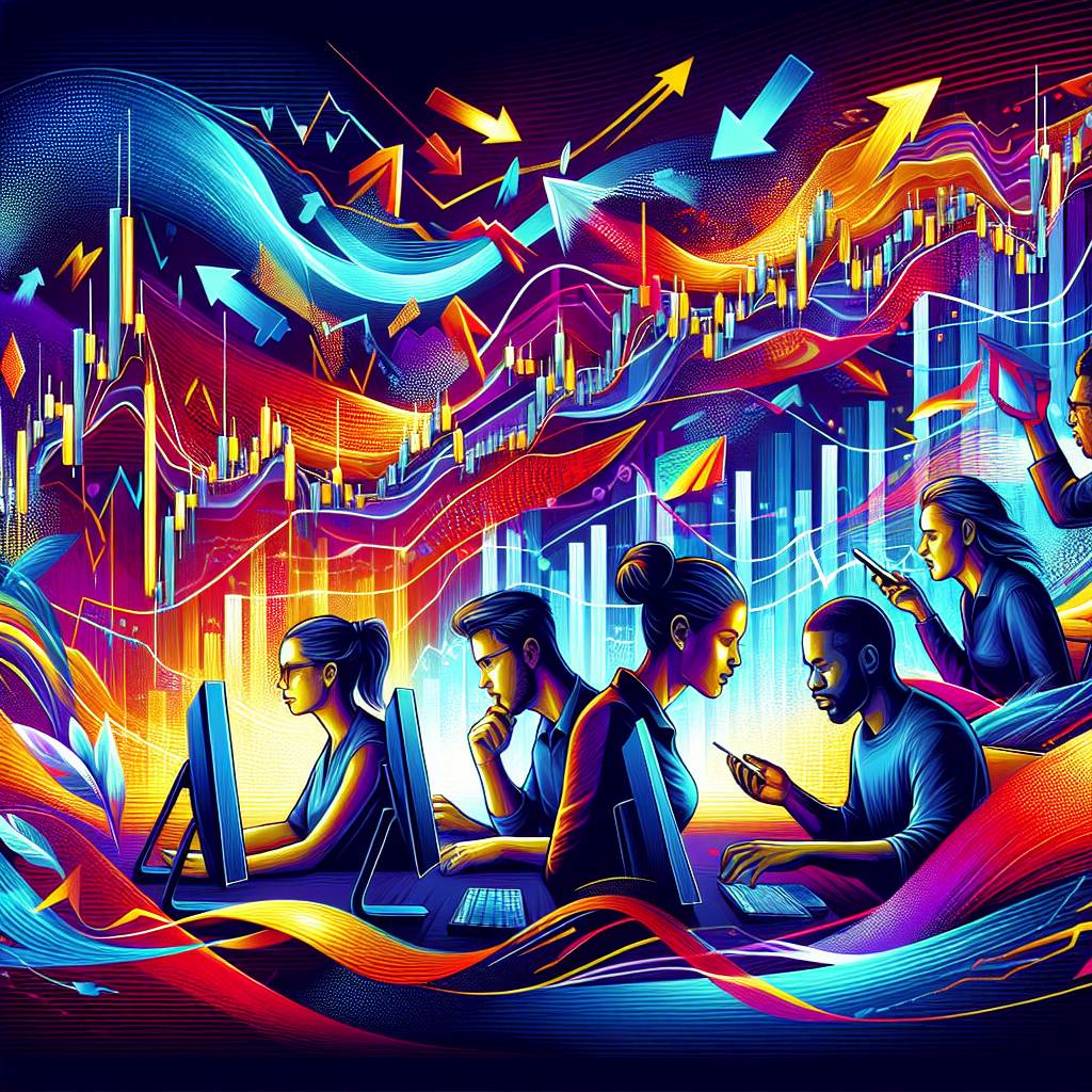 A dynamic and vibrant illustration depicting various forex trading techniques, featuring energetic market action and visual elements representing scalping strategies.