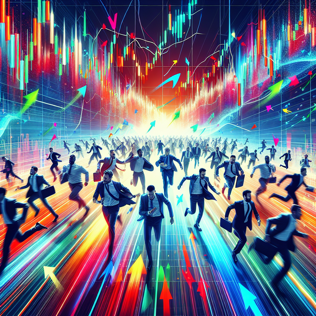 A dynamic illustration depicting the five essential scalping techniques for traders, featuring vibrant visuals of market charts, candlestick patterns, and energetic trading elements.