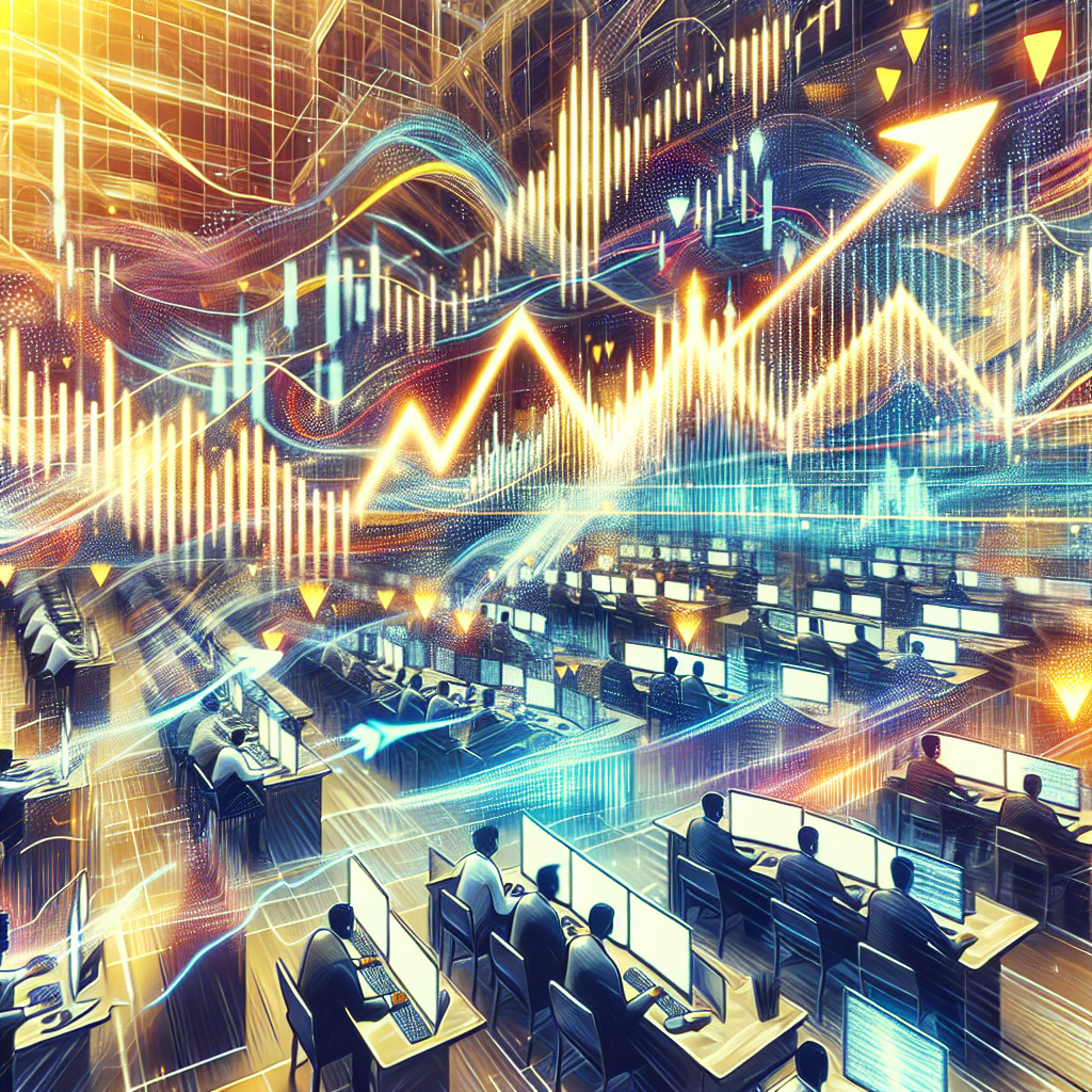 An energetic illustration depicting a bustling trading floor with traders actively engaged in buying and selling, surrounded by vibrant charts and graphs illustrating market data fluctuations, symbolizing liquidity in scalping strategies.