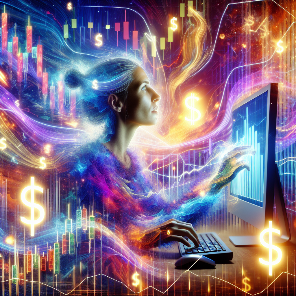 An energetic trading scene showcasing a novice trader engaged in scalping, surrounded by colorful candlestick charts, dollar signs, and dynamic market indicators, with vibrant visual effects illustrating the excitement of market liquidity.