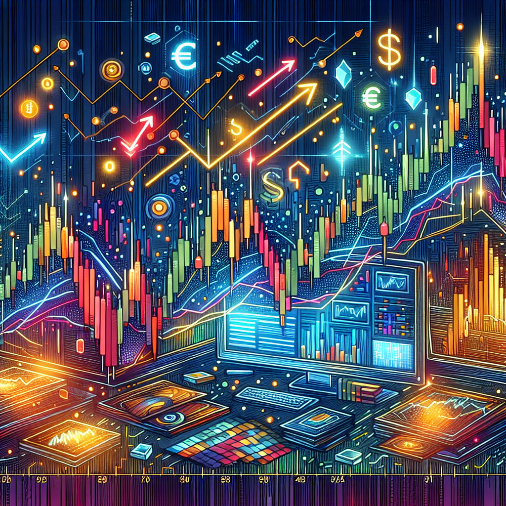An energetic illustration depicting a dynamic scalping trading environment, featuring charts, glowing indicators, and currency symbols swirling in vibrant colors, symbolizing market action and strategy development for beginners.