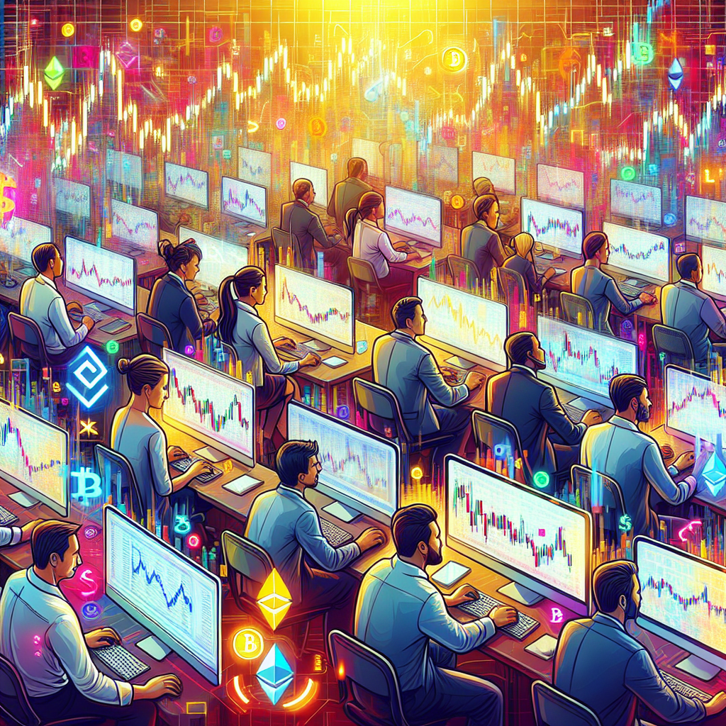 An energetic illustration depicting a bustling trading floor with vibrant colors, showcasing forex and crypto market action. Traders are engaged in rapid decision-making with charts and digital currencies flashing around them, symbolizing the essence of scalping in finance.