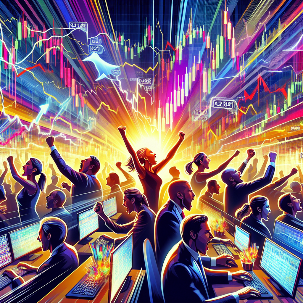 An energetic illustration depicting various scalping techniques in Forex and Futures trading, featuring dynamic market charts, vibrant candlestick patterns, and traders in action.