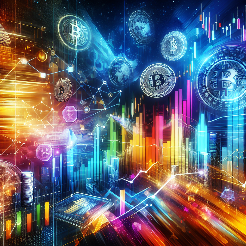 A dynamic and colorful illustration depicting essential tools for crypto scalping, featuring a diverse array of advanced trading instruments, charts, and digital currencies in a vibrant market setting.